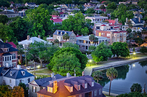 Aerial View of Historic Downtown Charleston SC