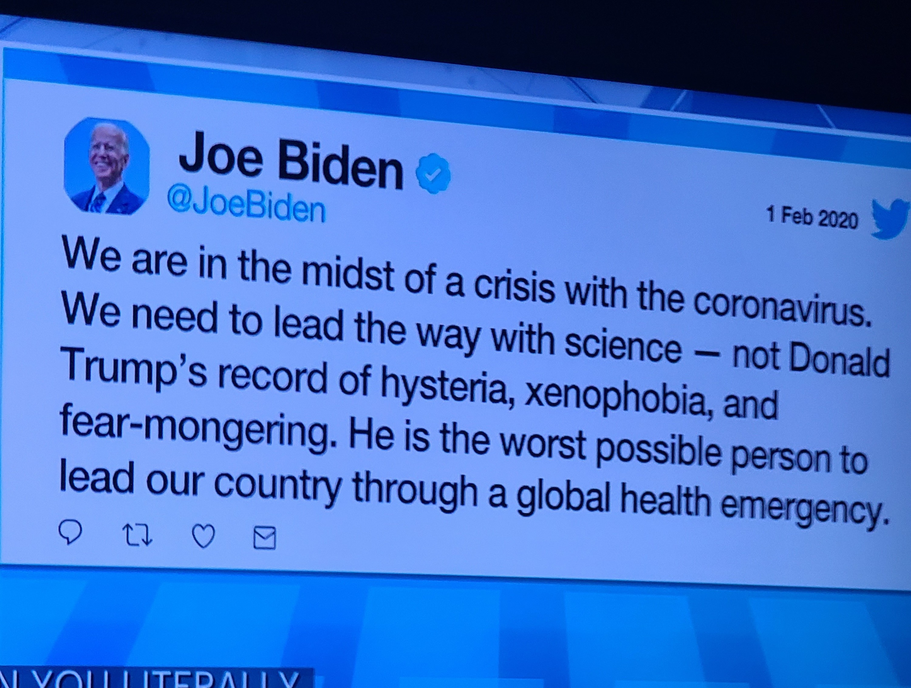 Joe Biden Tweets on Covid-19 Ban from China
