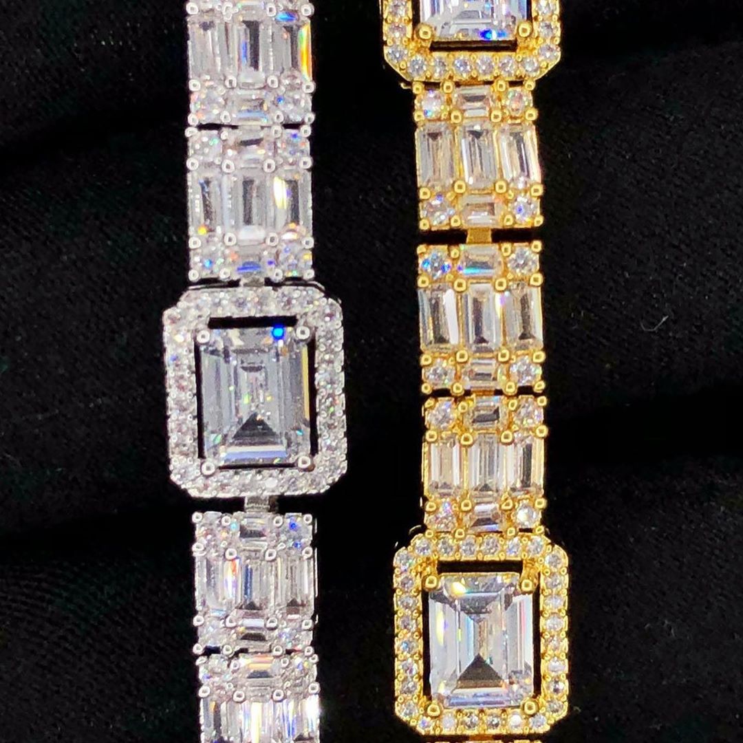 Real gold and simulated diamond baguette bracelets from HipHopBling.com