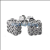 3D CZ Bezel Cube 3x3x2 .925 Silver Micro Pave Earrings 